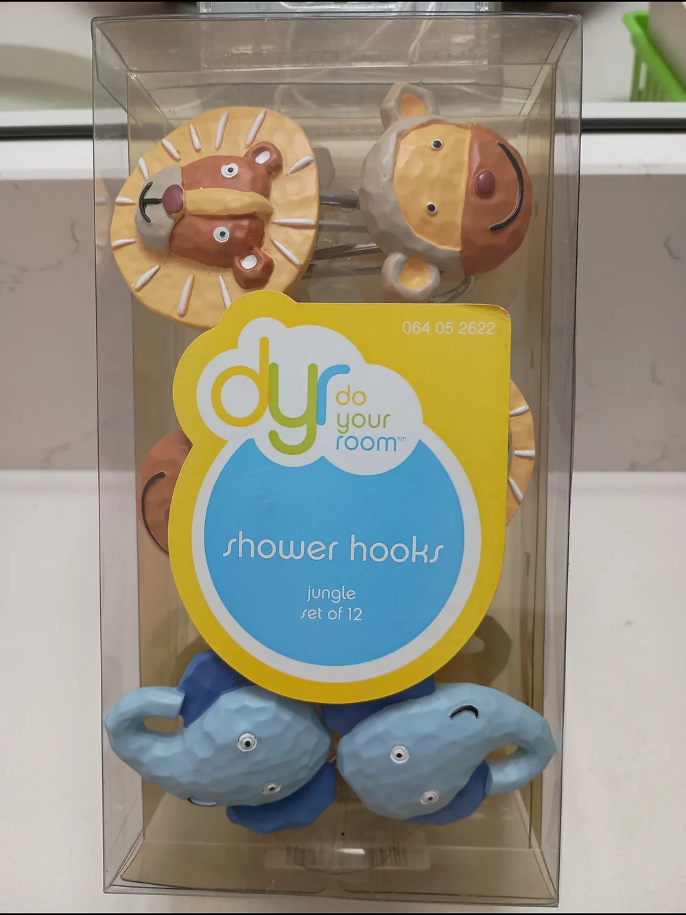 Vintage 2005 Animal Safari Shower Hooks Elephants, Lions, And Monkeys Set Of 12